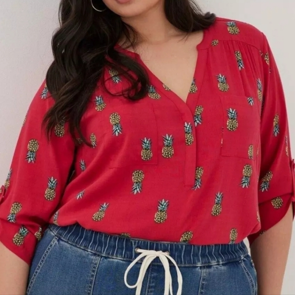 Torrid Harper Blouse Magenta Pineapple